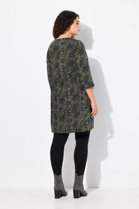 Longshirt, A-Linie, Blumendruck, 3/4-Ärmel
