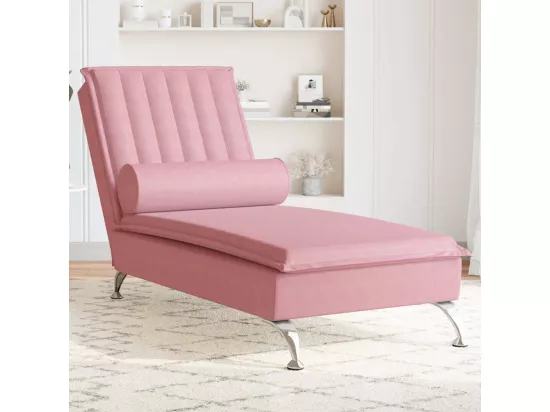 Chaise longue de massage avec traversin rose velours