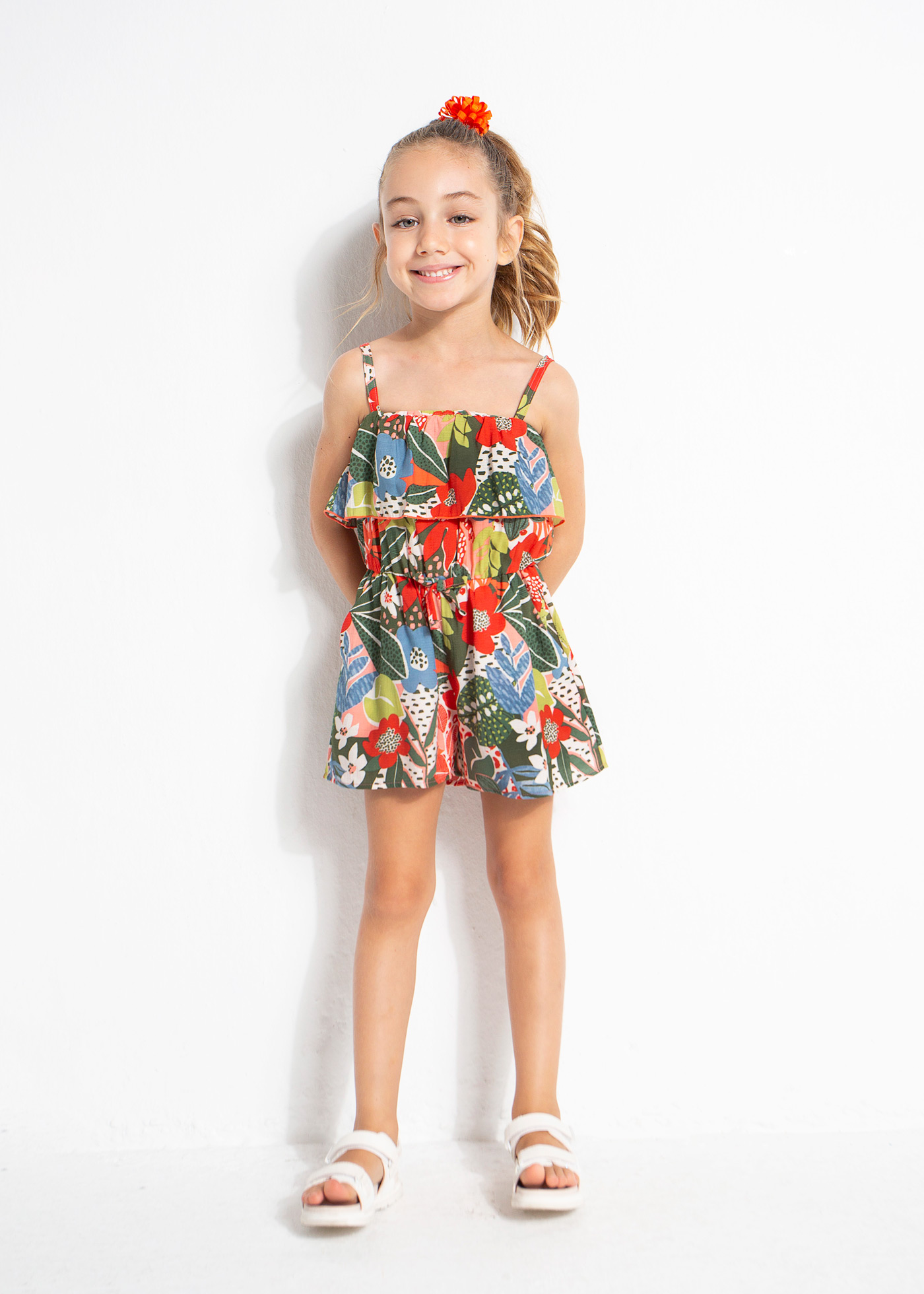 Macacão curto estampado para meninas