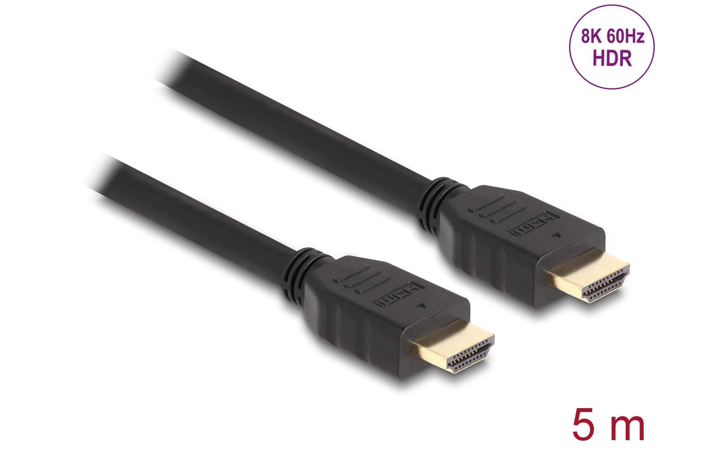 Kabel 8K 60Hz HDMI - HDMI, 5 mDelock High Speed HDMI Kabel 48 Gbps 8K 60 Hz schwarz 5 m