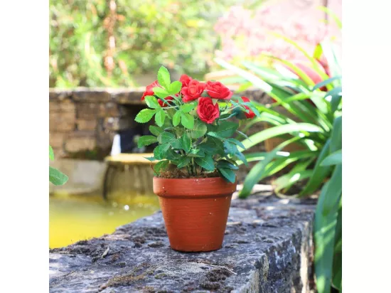 Rosier plante fleur artificielle extérieur cimetière tissu rouge 23cm