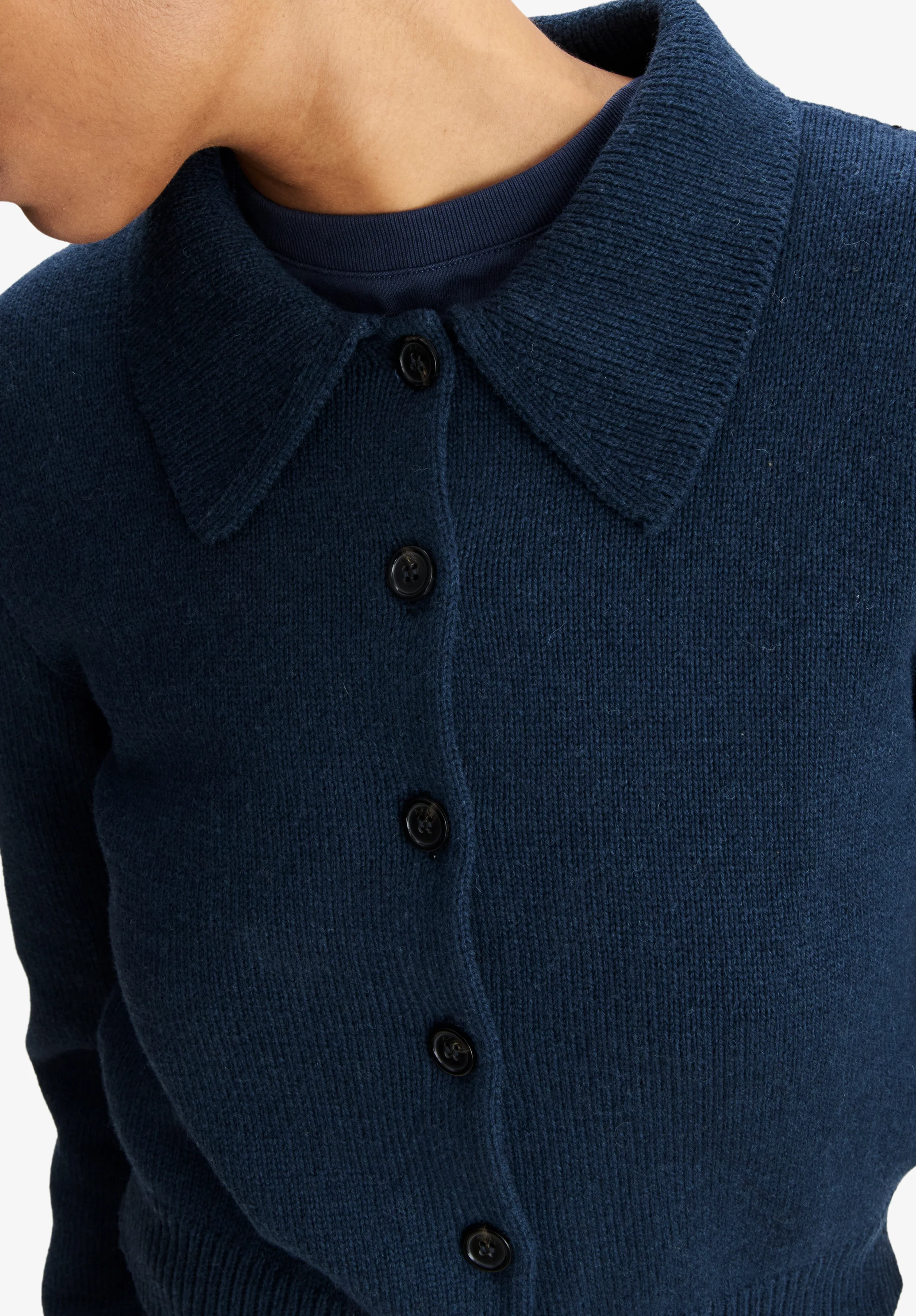 Cardigan à col en laine bleu marine - Dark navy