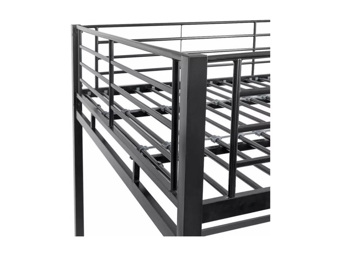 Lit mezzanine avec bureau en métal époxy - Noir - Sommier inclus - 140 x 190 cm - OXFORD