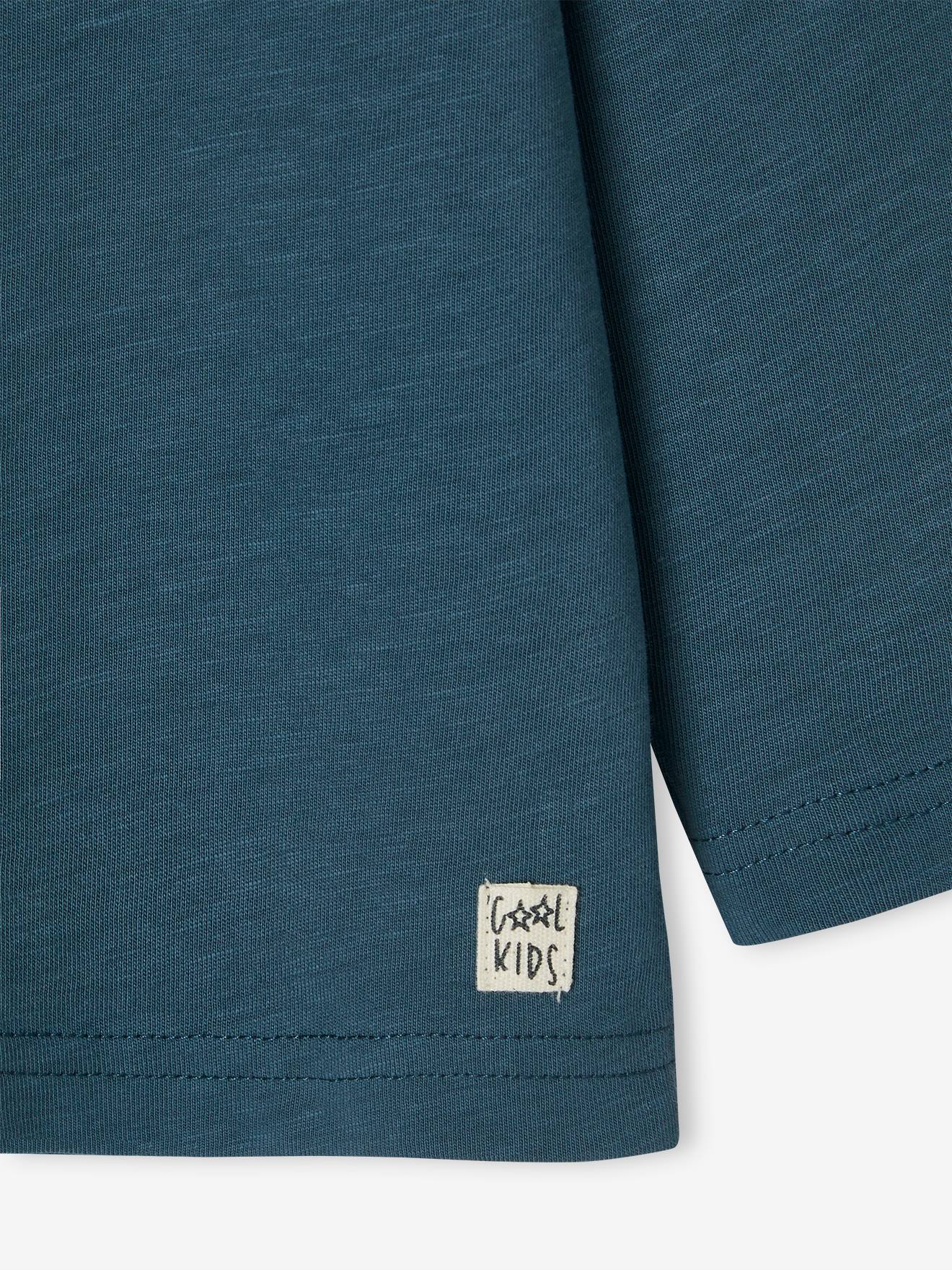 Camiseta de manga comprida personalizável para meninos, lisa, azul médio com estampas.