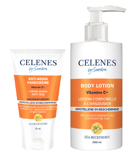 Celenes by Sweden Sea Buckthorn Huidverzorgingsset - Handcrème en Bodylotion - 2 Stuks