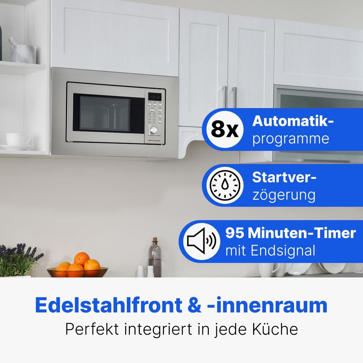 Bomann Einbaumikrowelle mit Grill | 60cm | 800W Mikrowelle | 1000W Grill | inkl. Grillrost und Drehteller | 20L Einbau Mikrowellengerät | MWG 2215 EB inox