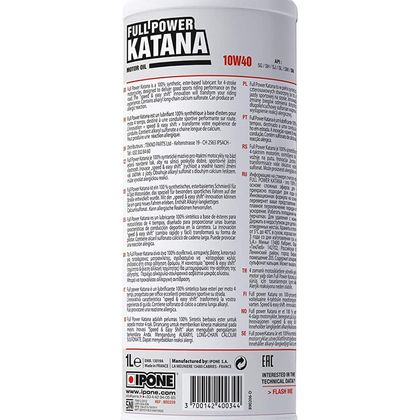 Huile moteur Ipone FULL POWER KATANA - 10W40 100% synthése - 1 LITRE Universel