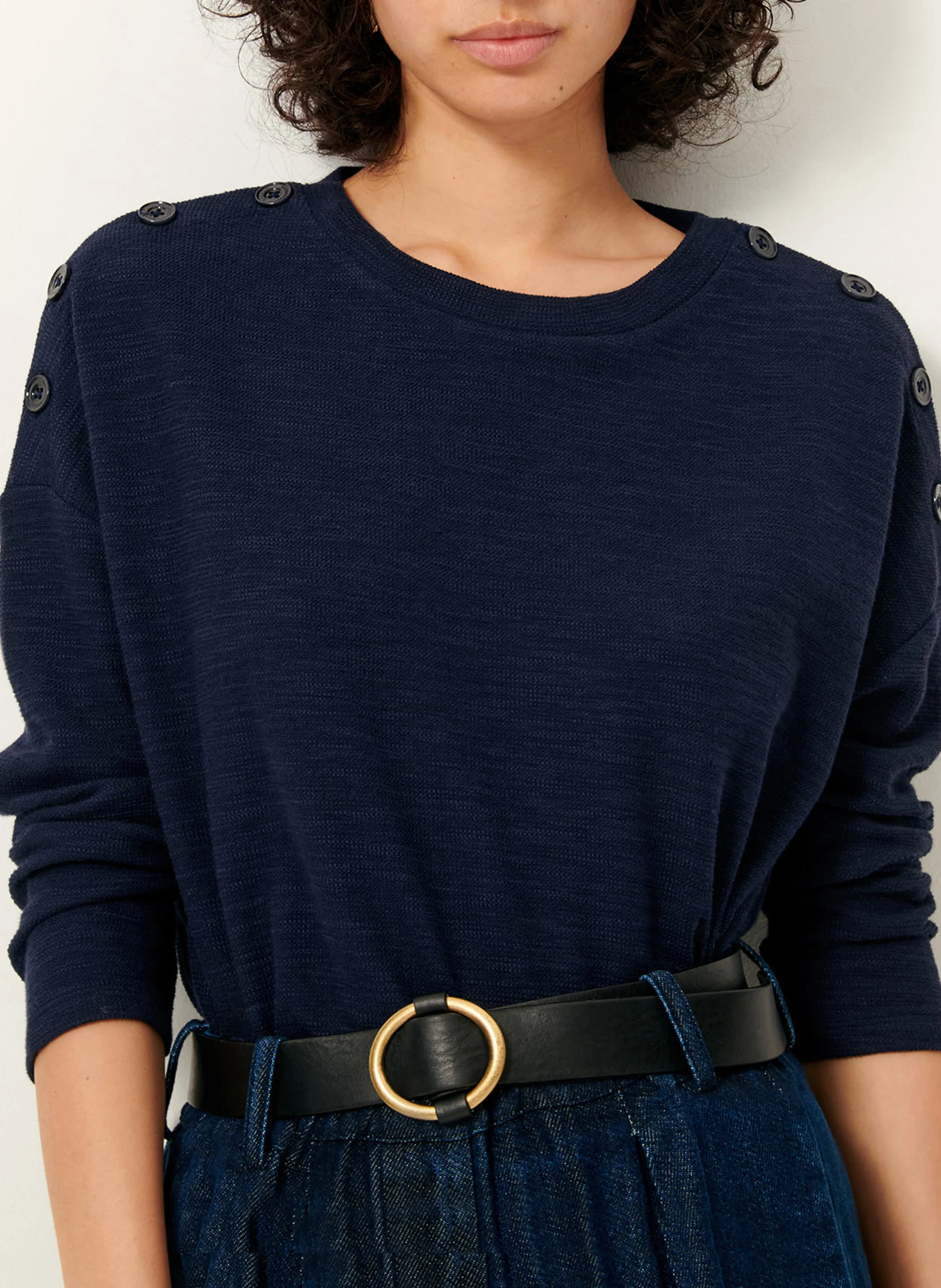AUSTIN - Sweat ample col rond en coton mélangé | Bleu