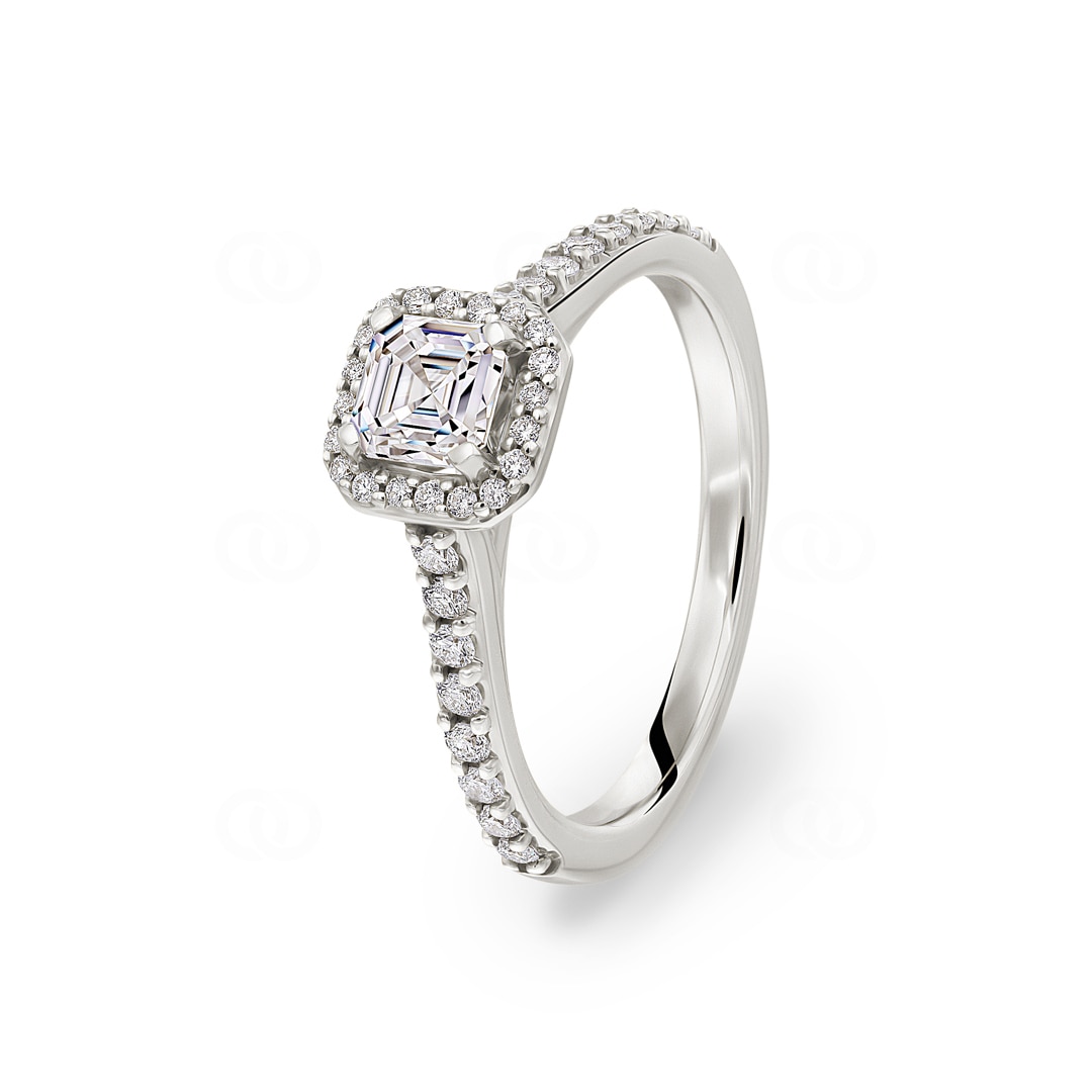 Asscher Halo Diamantring 750/18 K Weissgold 0.85 ct G/si