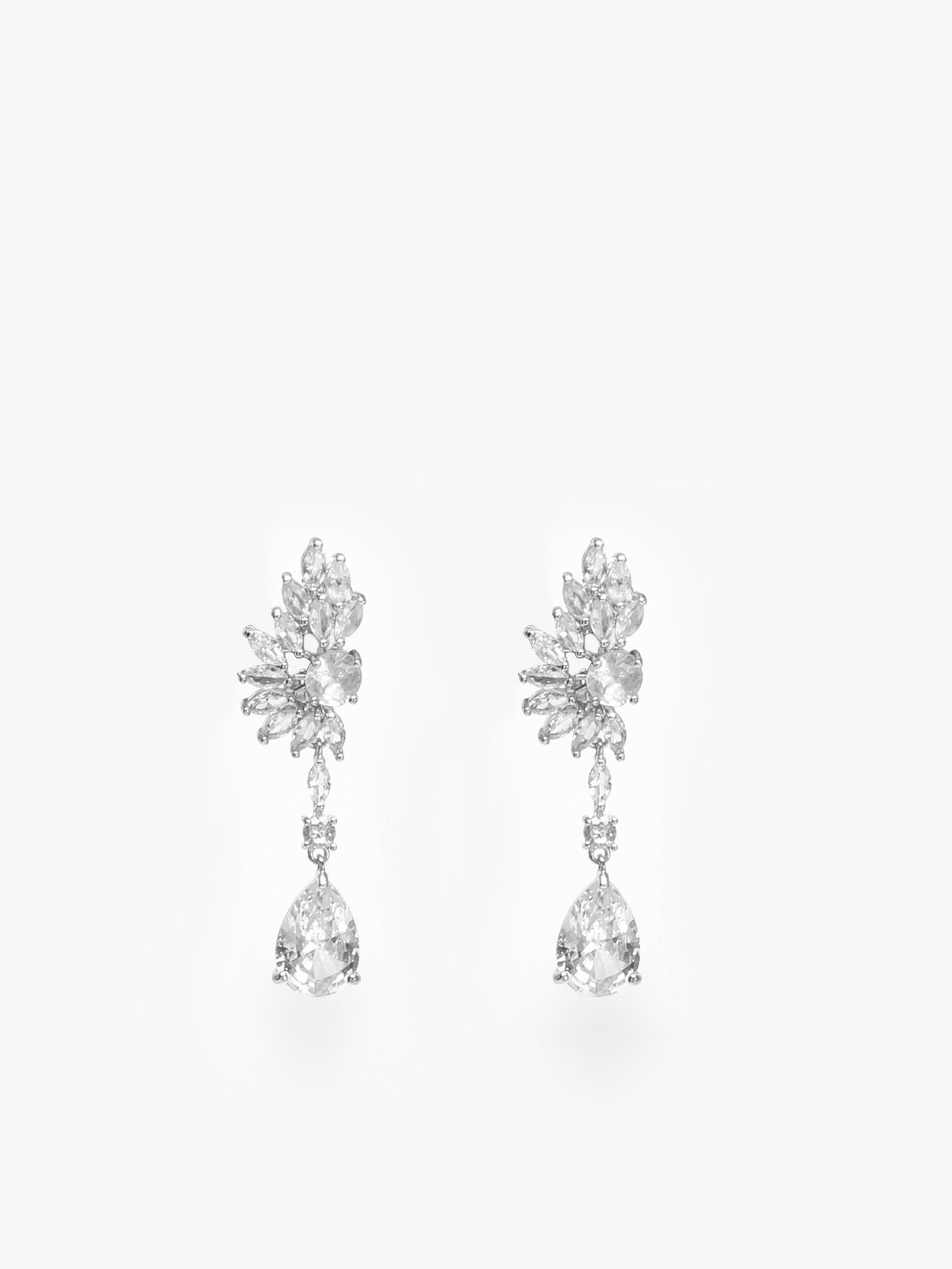 Boucles à clips pendantes à fleur strassée- Argenté