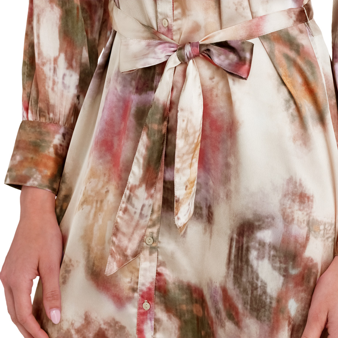 Gina Collection Damen Satin-Kleid im Batik-Look creme / bunt