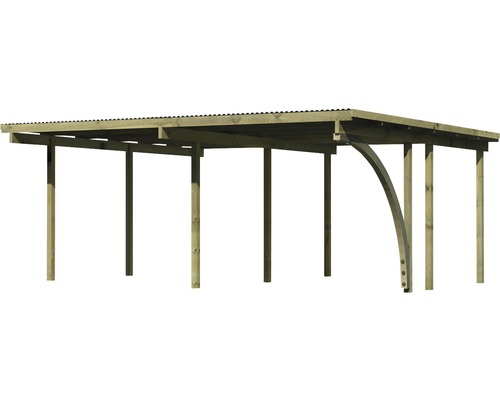 Dubbele carport Karibu Eco 1B van PVC-panelen met 1 inrijboog, zonder beslag, 527x387 cm, drukgeïmpregneerd
