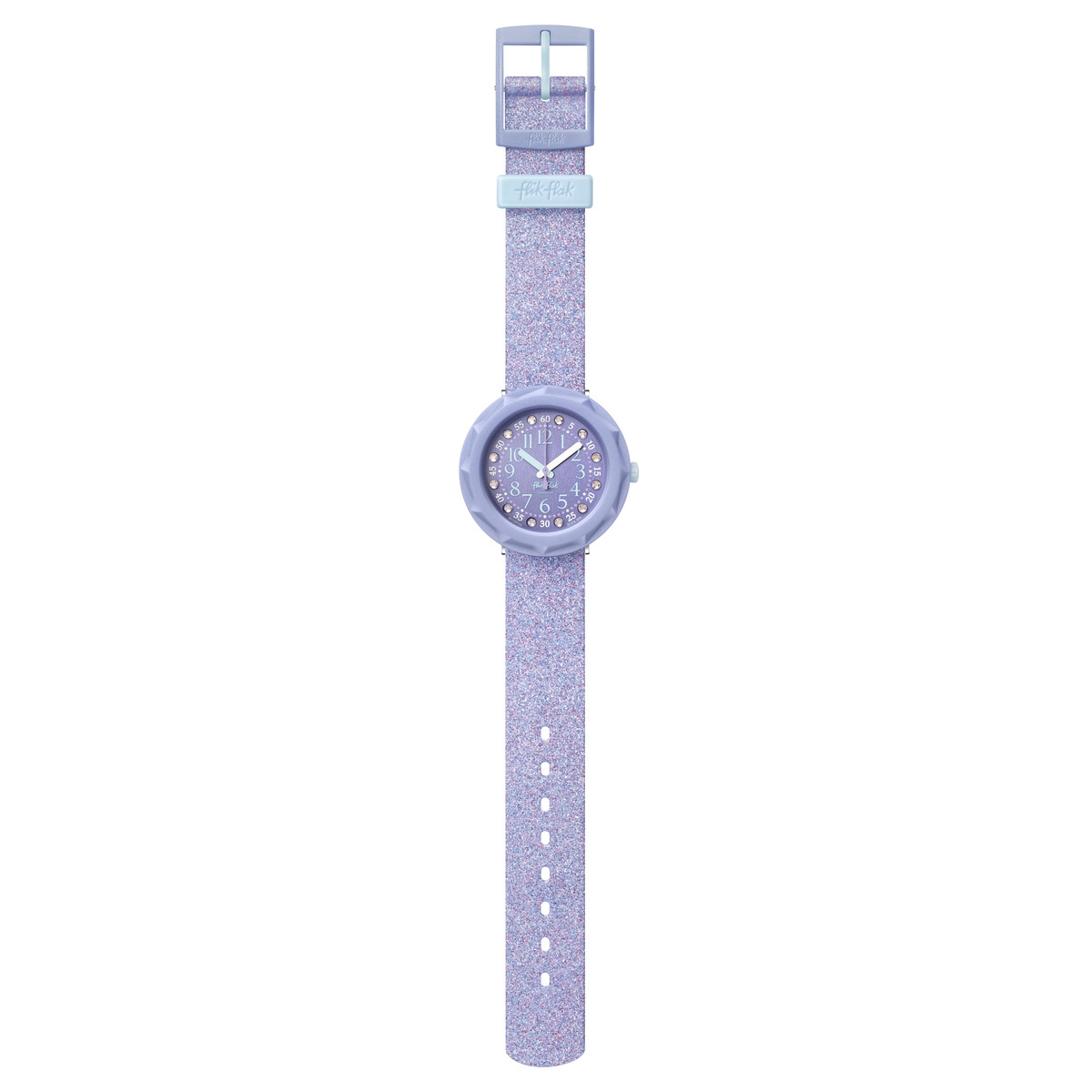 Montre FLIK FLAK Shine bright Lilaxus enfant plastique biosourcé bracelet PET recyclé violet