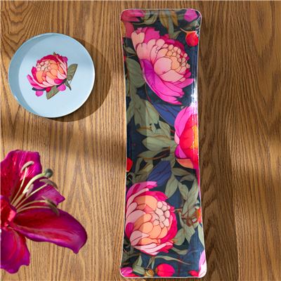 Plateau métal motif pivoines