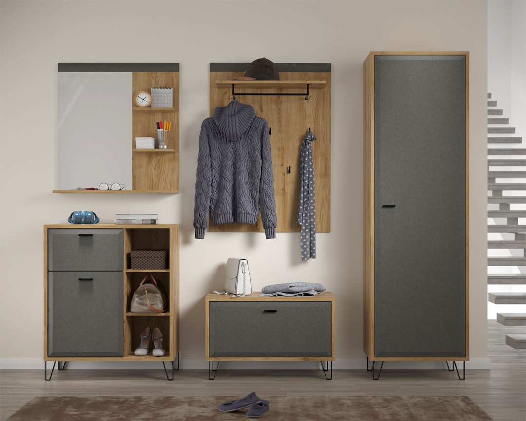 Garderobenschrank Blanshe 60 x 200 cm Dark Grey/ Eiche Nevarra