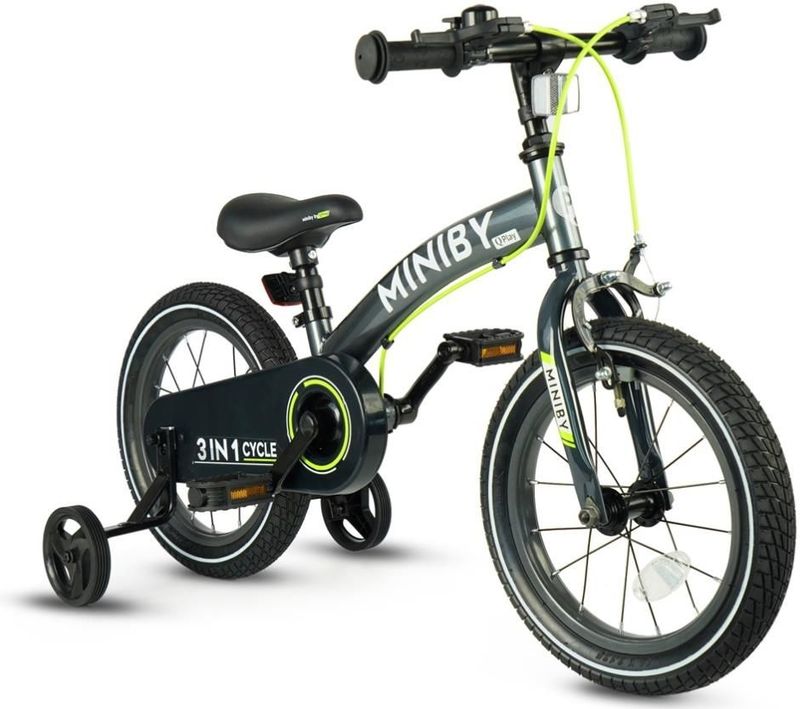 QPlay - MINIBY - Kinderfiets - Grijs - 14 inch - 3-in-1