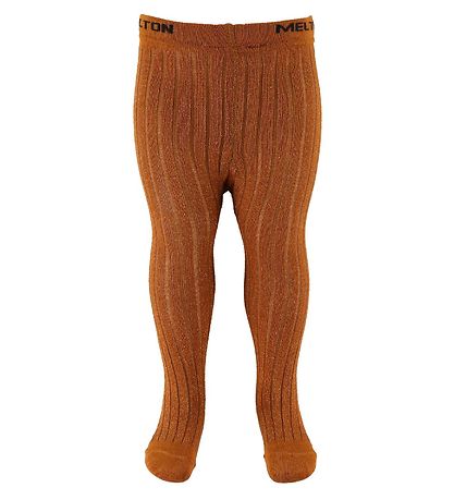 Melton Strumpfhosen - Rib - Bambus - Gebrannt Orange m. Glitzer