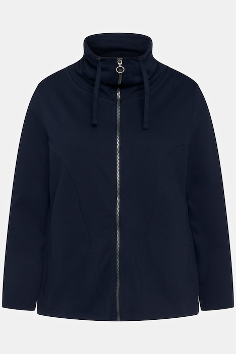 Sweatjacke, drapierter Stehkragen, Kunstleder-Details
