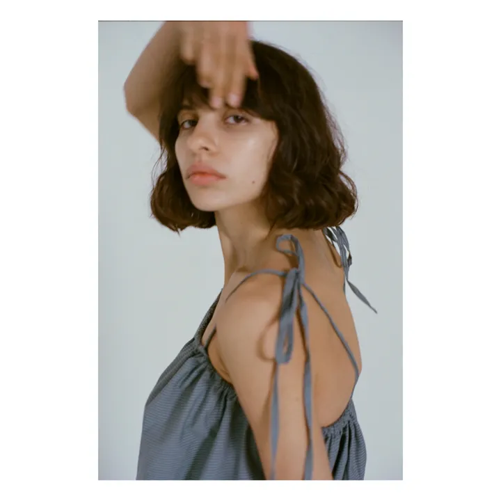 Deiji Studios Robe The Halter Rayures Coton Bio | Bleu Vert