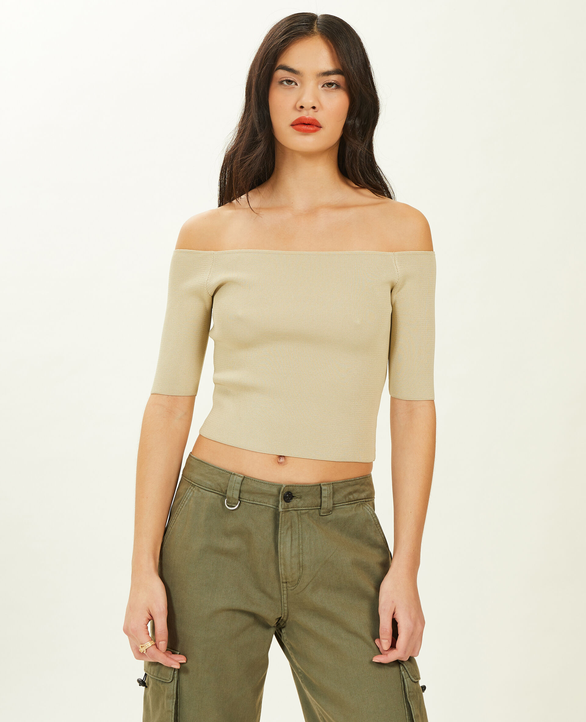 Top encolure Bardot - Sable