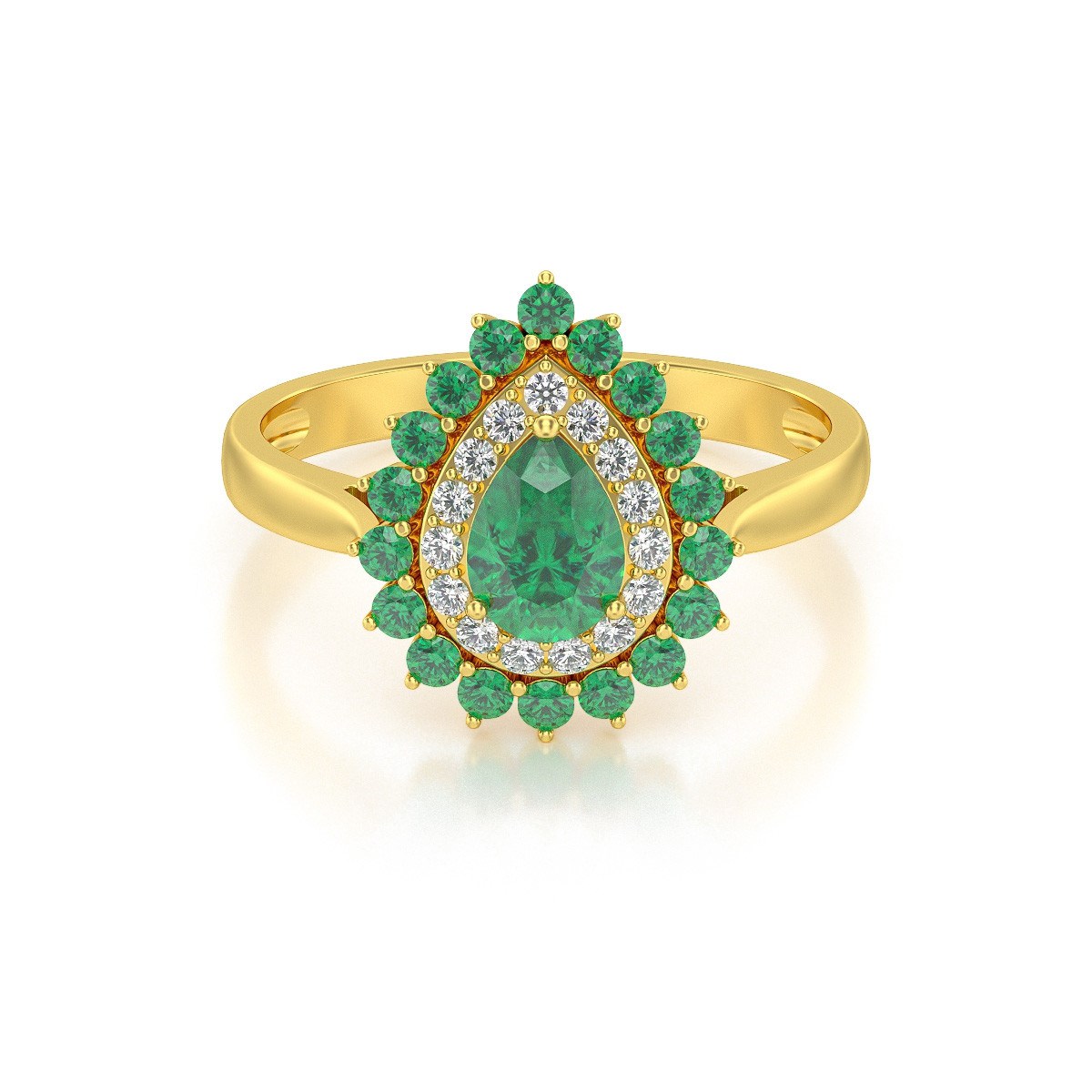 Bague ADEN Or 585 Jaune Emeraude et diamants 3.15grs