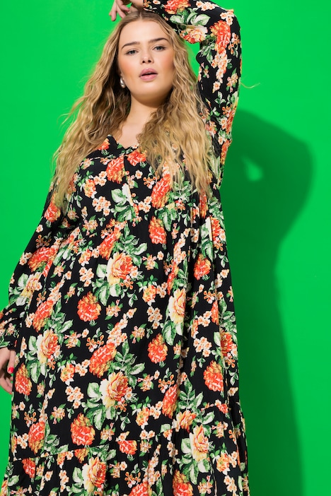 Kleid, A-Line, Flower Print, Langarm