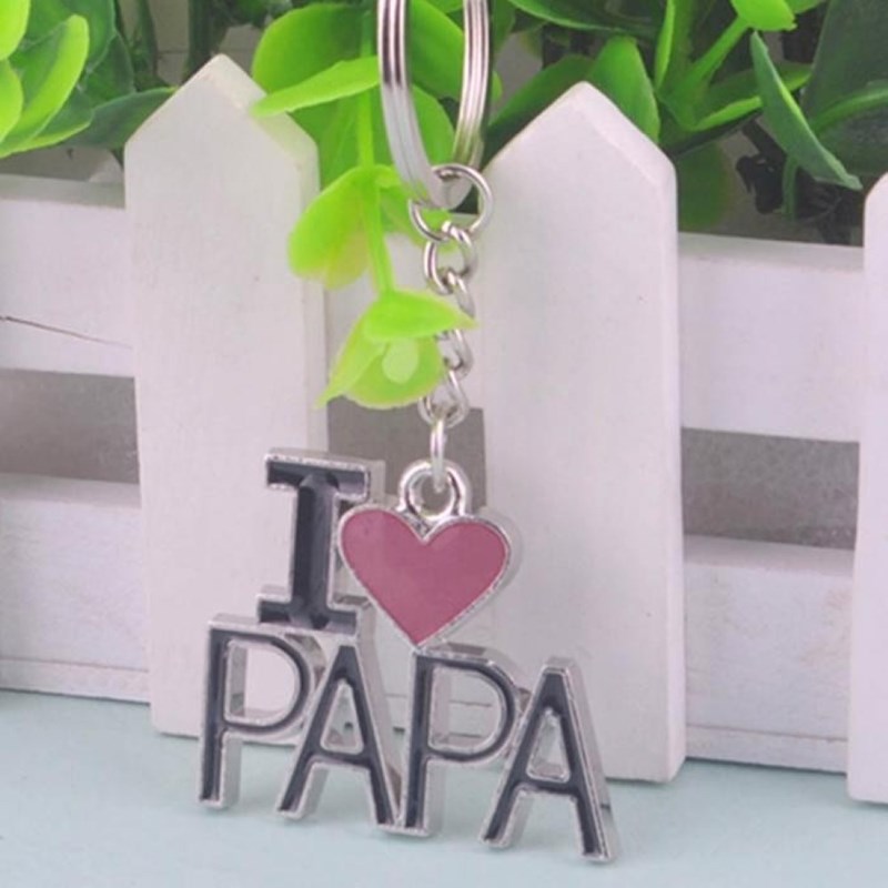 Porte-clés argenté I love Papa coeur rouge pour les pères