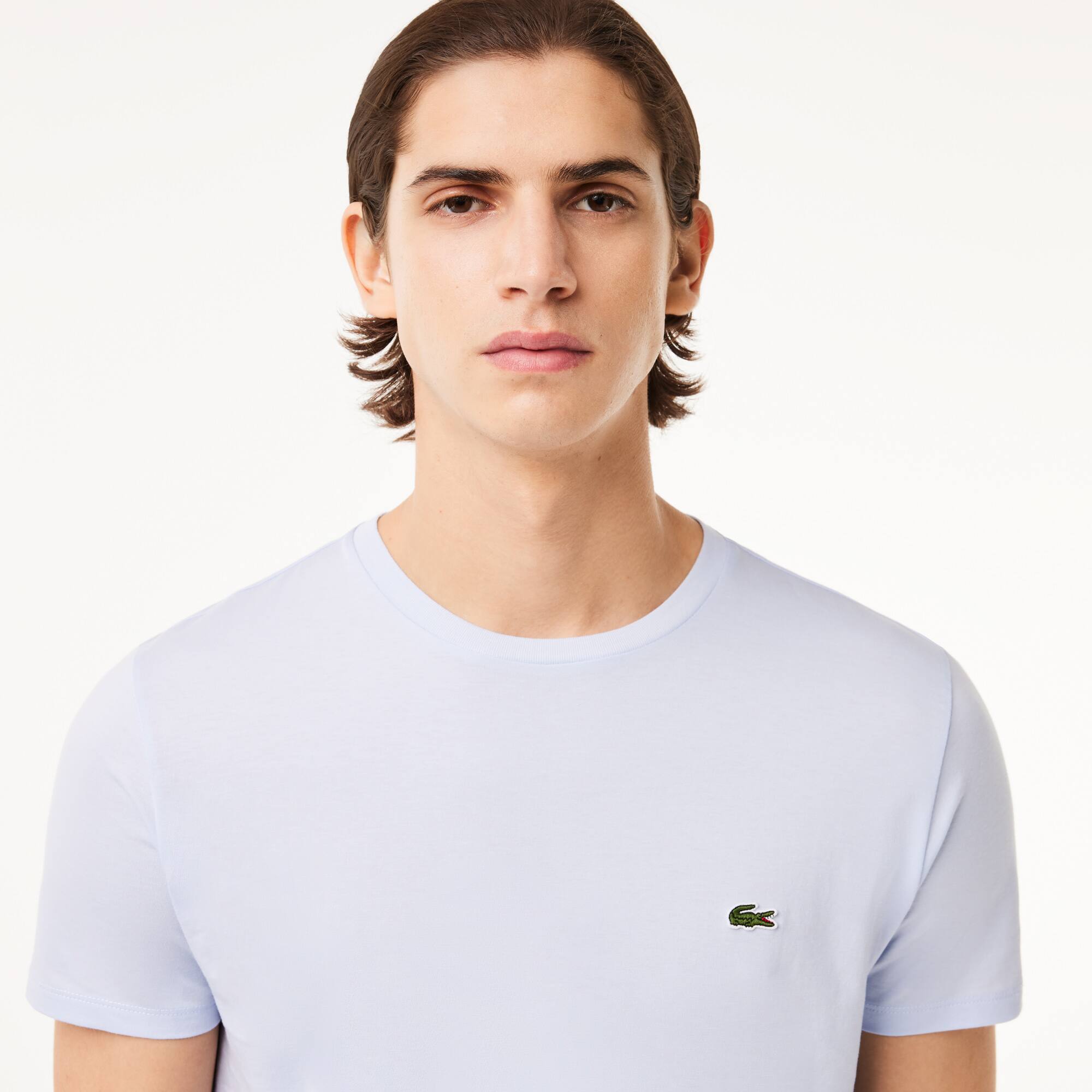T-shirt col rond en jersey de coton Pima uni T-Shirts - Bleu - Lacoste - Homme