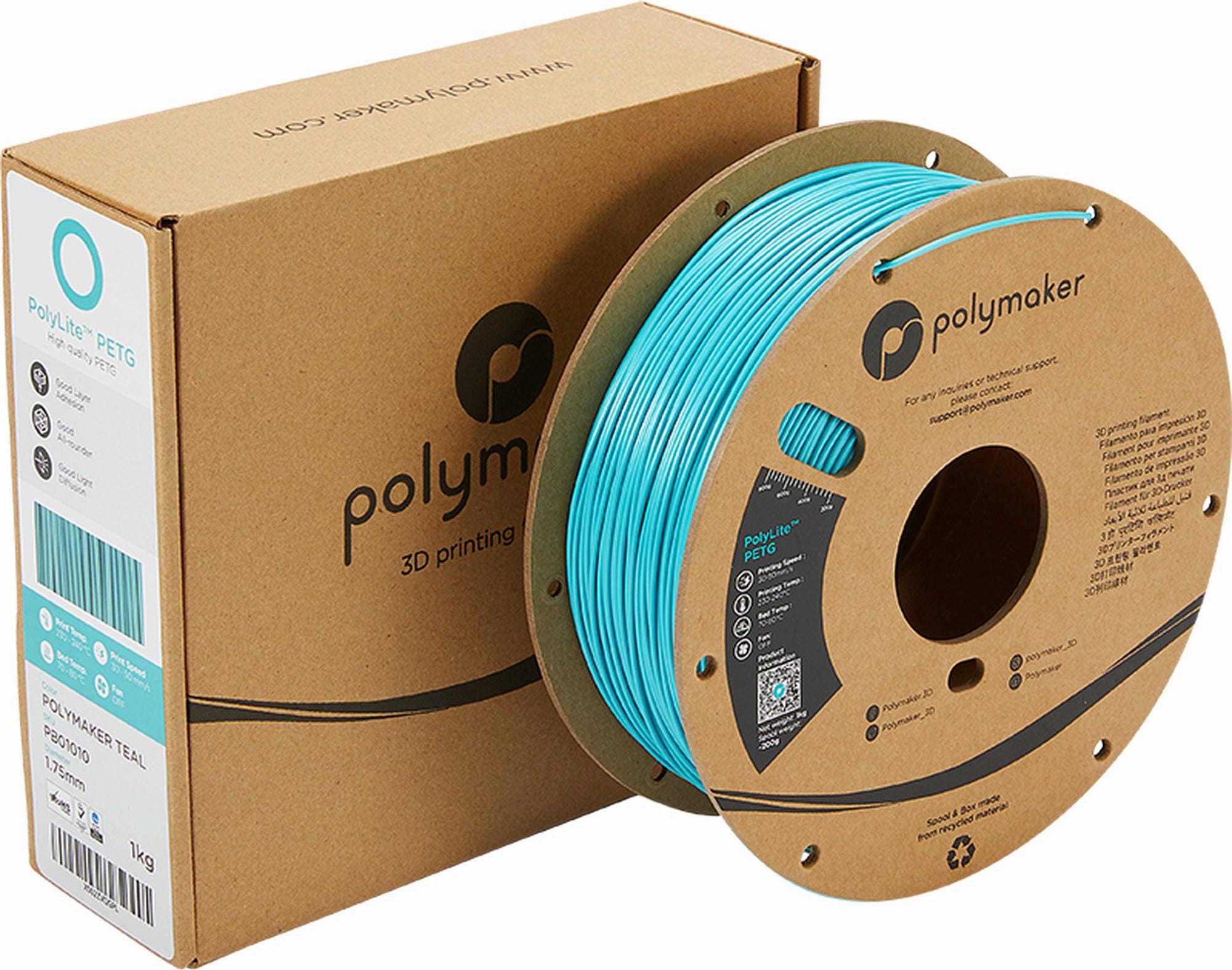 Polymaker  PolyLite PETG Türkis, 1,75 mm (1.000 g)    Großartiges Allround-Filament für den täglichen Druck in Türkis