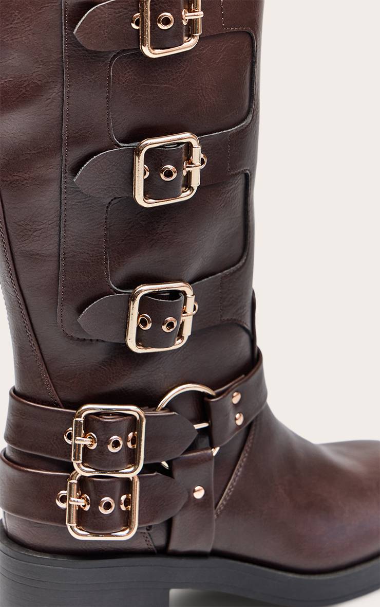 Chocolat Bottes Hautes En Synthétiquecuir Avec Détail Boucle