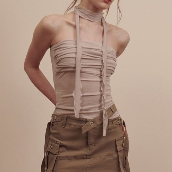 Sugarcoat - Set: Effen gerimpelde tubetop + sjaal