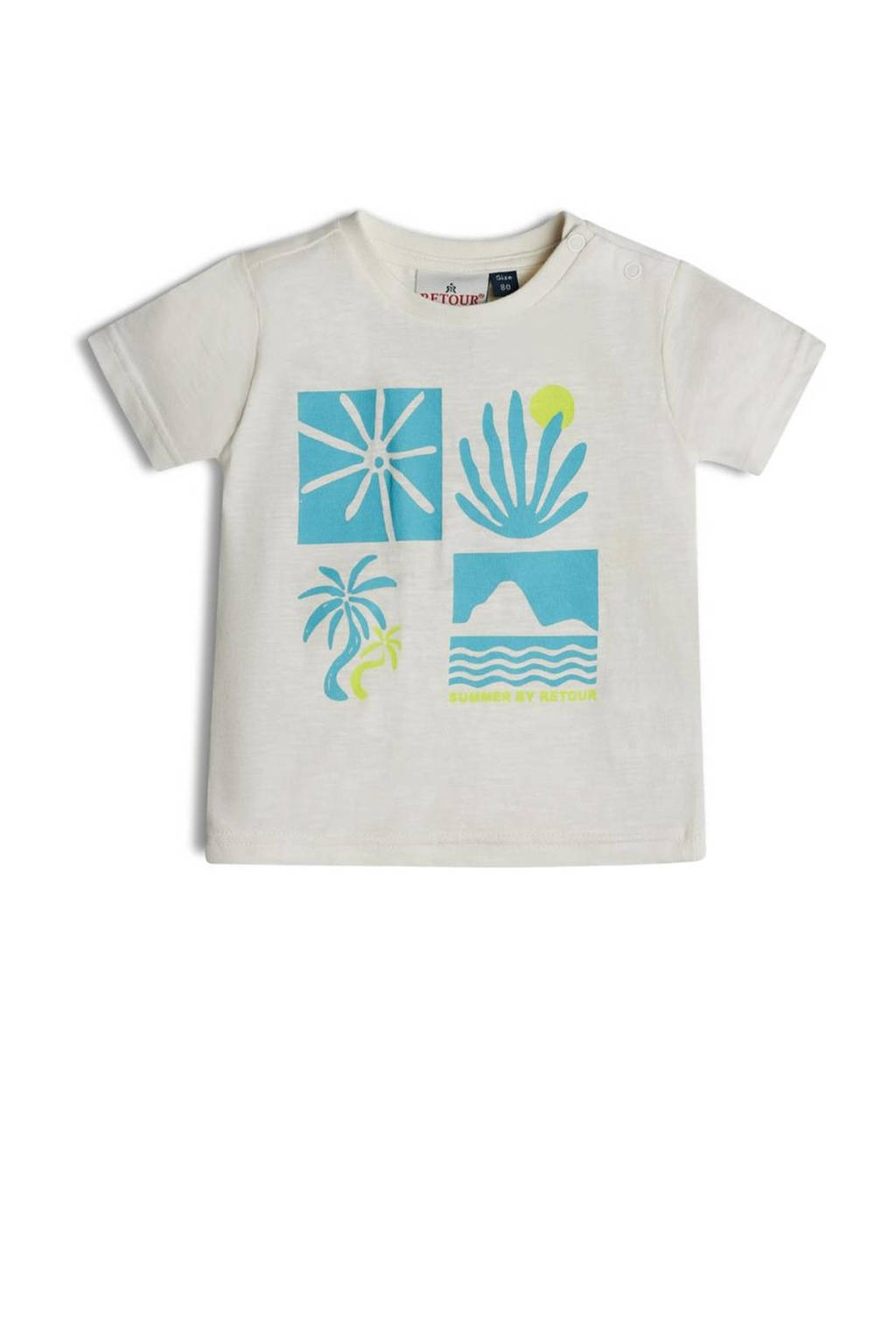 Retour Jeans T-shirt Delvin met printopdruk offwhite/aquablauw