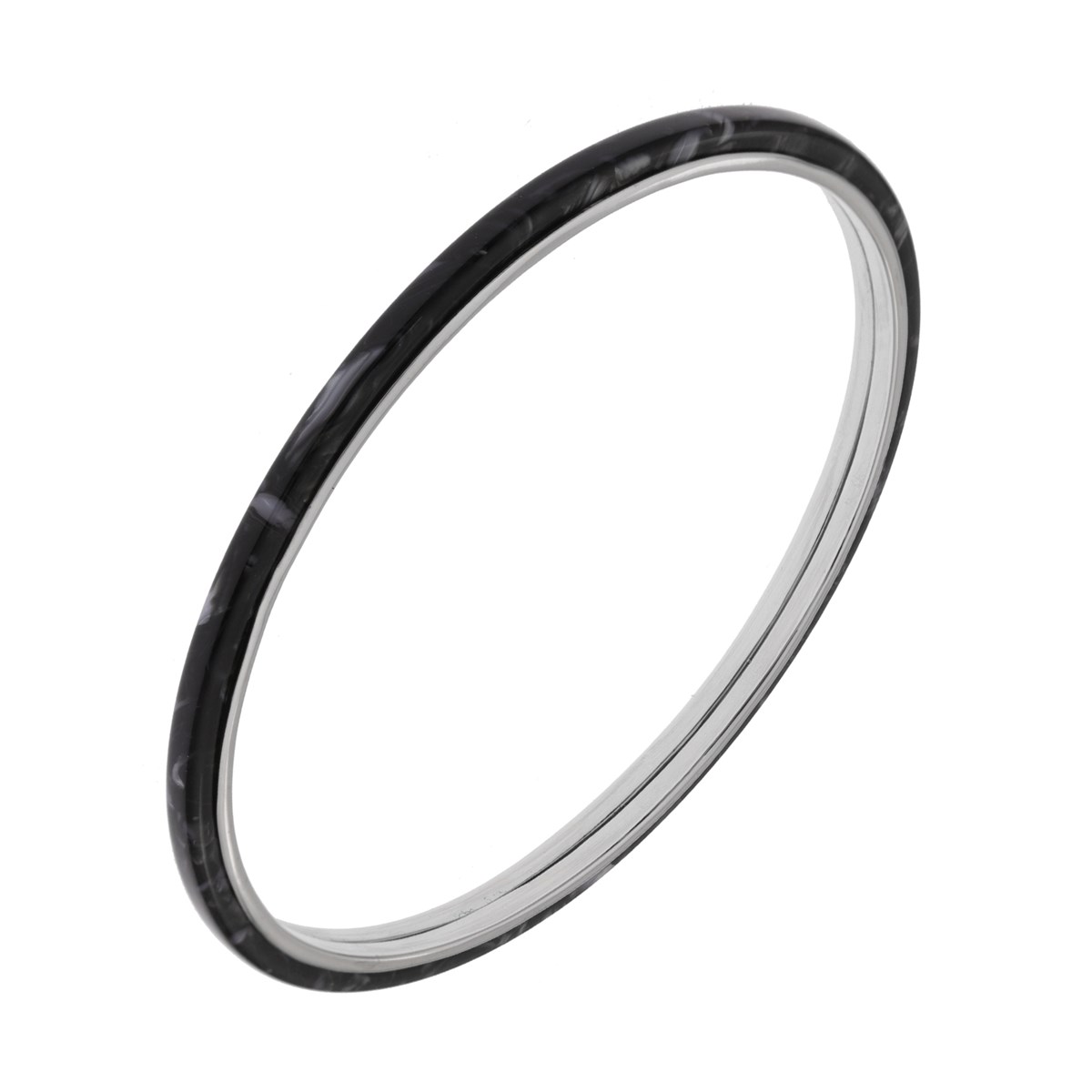 Bracelet Argent Jonc Rhodié Acétate Noir18 cmcm