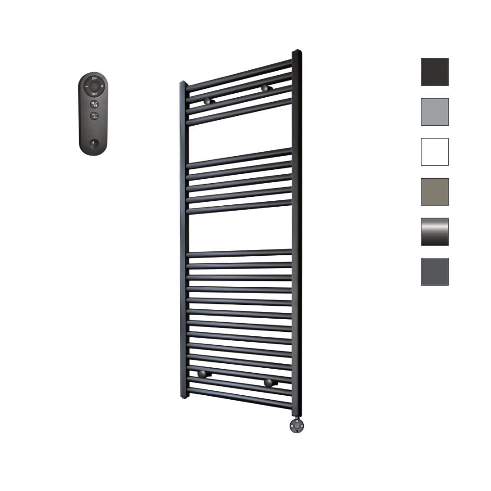 Sanicare HVS elektrische radiator 60x112cm zwart mat met afstandsbediening en thermostaat zwart rechtsonder