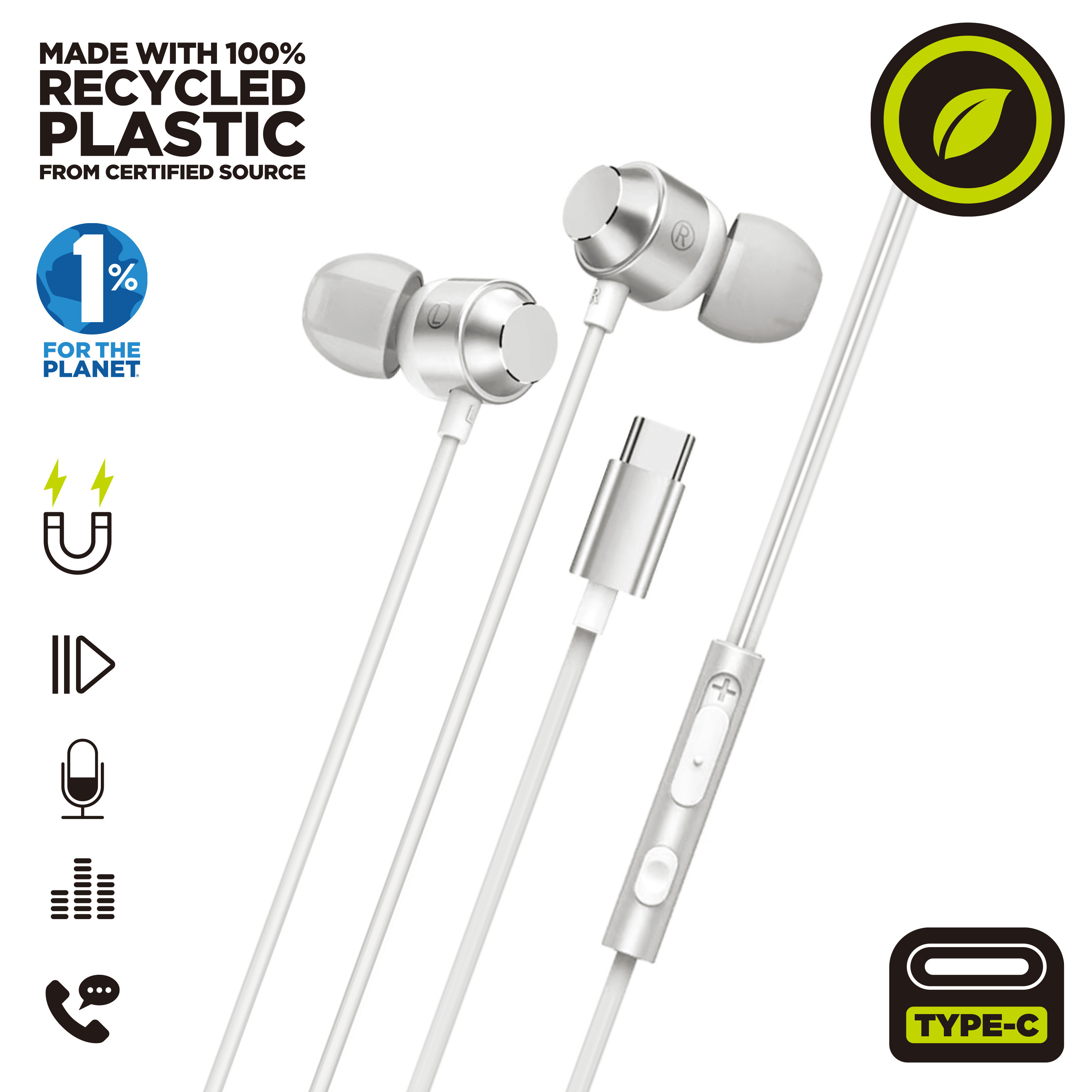 Fones de ouvido magnéticos estéreo Muvit M32 com carregamento tipo C