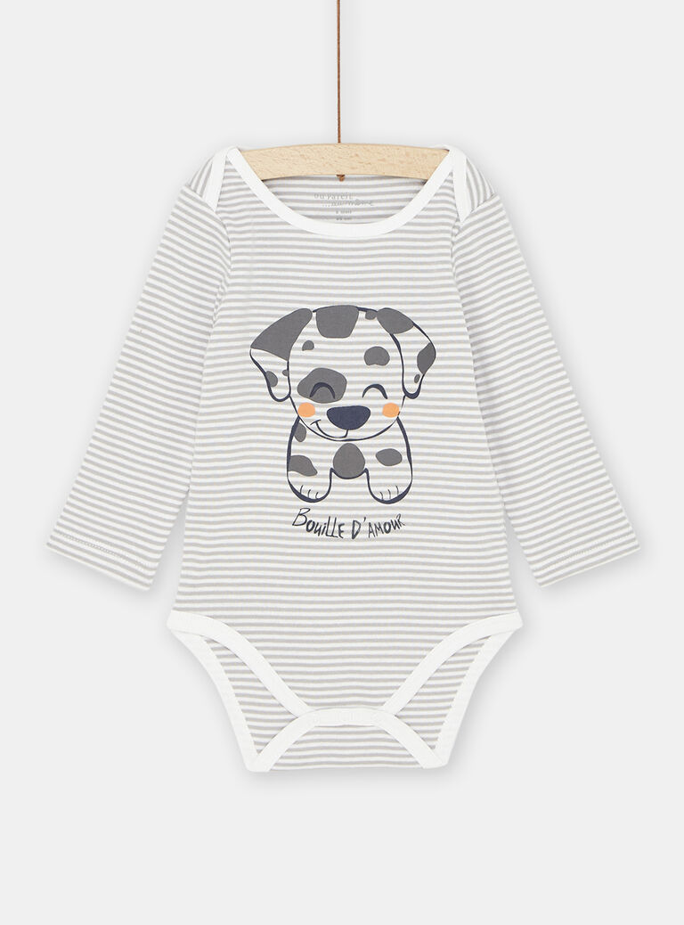 Body blanc et gris à motif chien bébé garçon