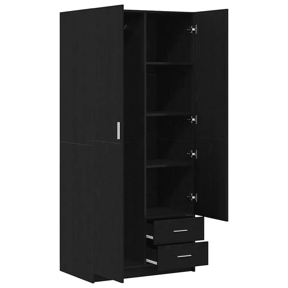 vidaXL - 2-deurs Kledingkast met 2 lades - Bewerkt hout - Zwart - 80x52x180 cm