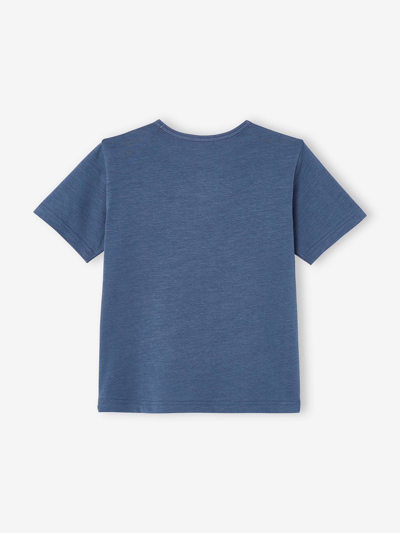 Camiseta com estampa gráfica, para meninos, azul escuro liso com motivos.