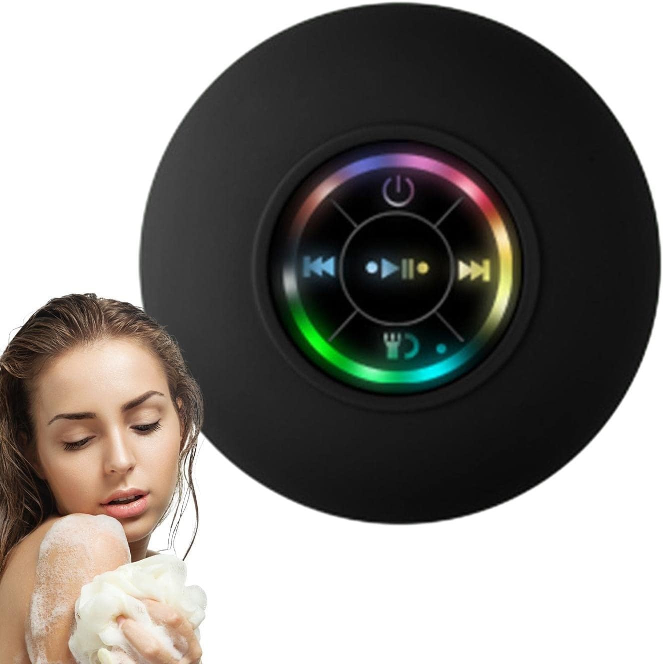 Portabler Mini Bluetooth Dusch Lautsprecher mit Saugnapf Halterung Wasserfest für das Badezimmer (IPX4) - Schwarz