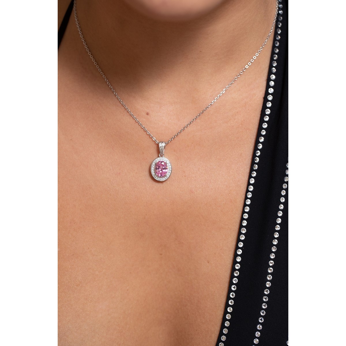 Collier mono-motif VICTORIA en Argent avec pierre synthétique rose
