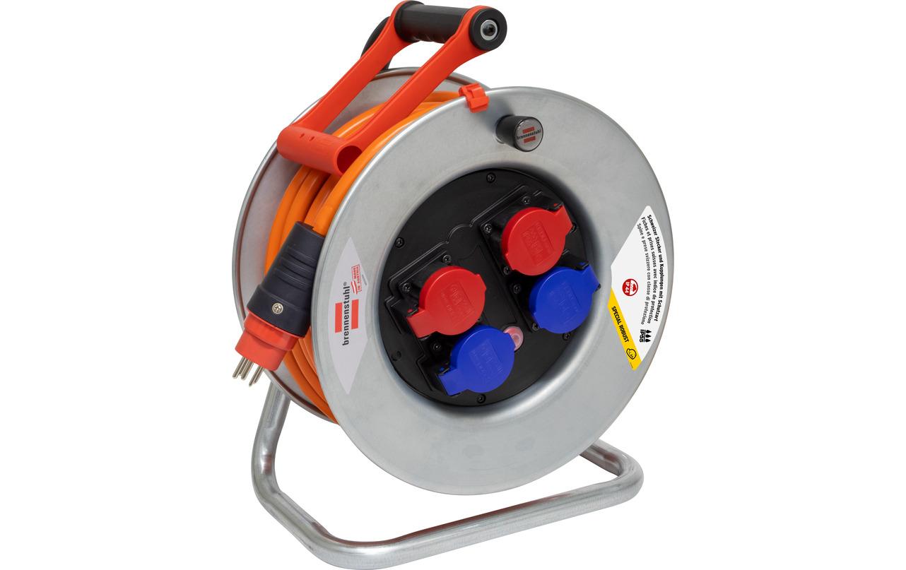 Baustellen-Kabelrolle Garant SK 320 25 m 2x T15/13<br>Kabeltrommel Garant SK 320, 2x T15/13 Steckdosen, 25 m langes Kabel, verzinkt mit Überhitzungsschutz und Kontroll-Leuchte