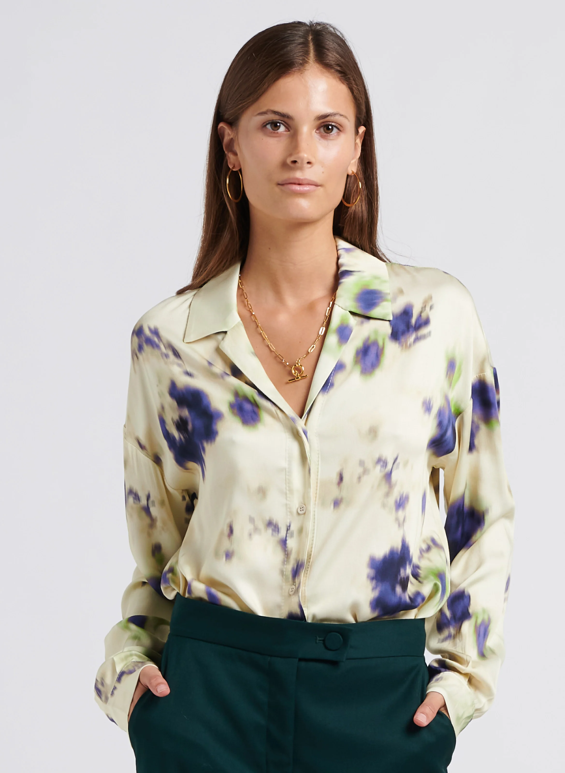 Chemise col tailleur imprimée | Blanc