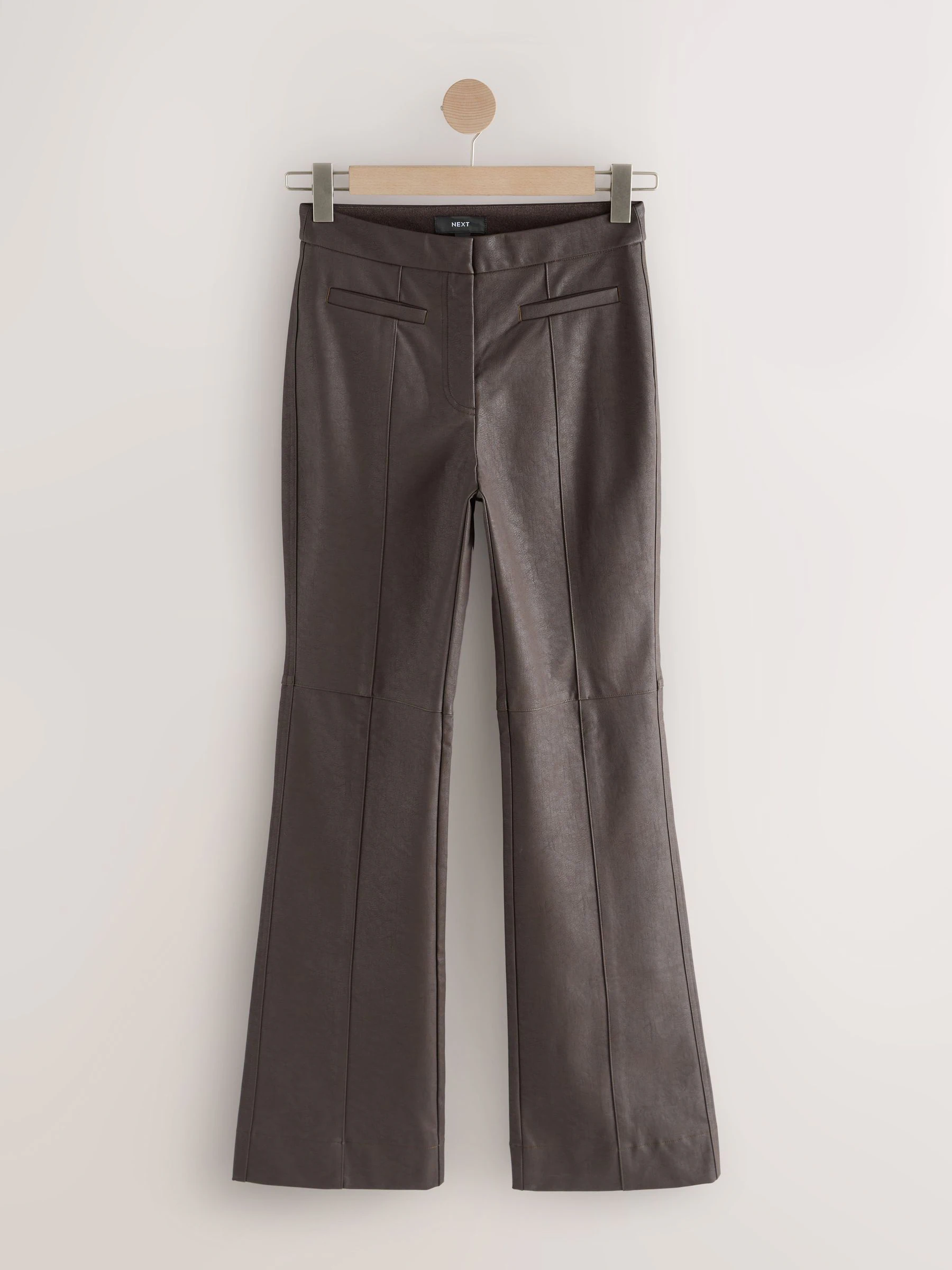 Chocoladebruin - Faux Leather Flared Trousers