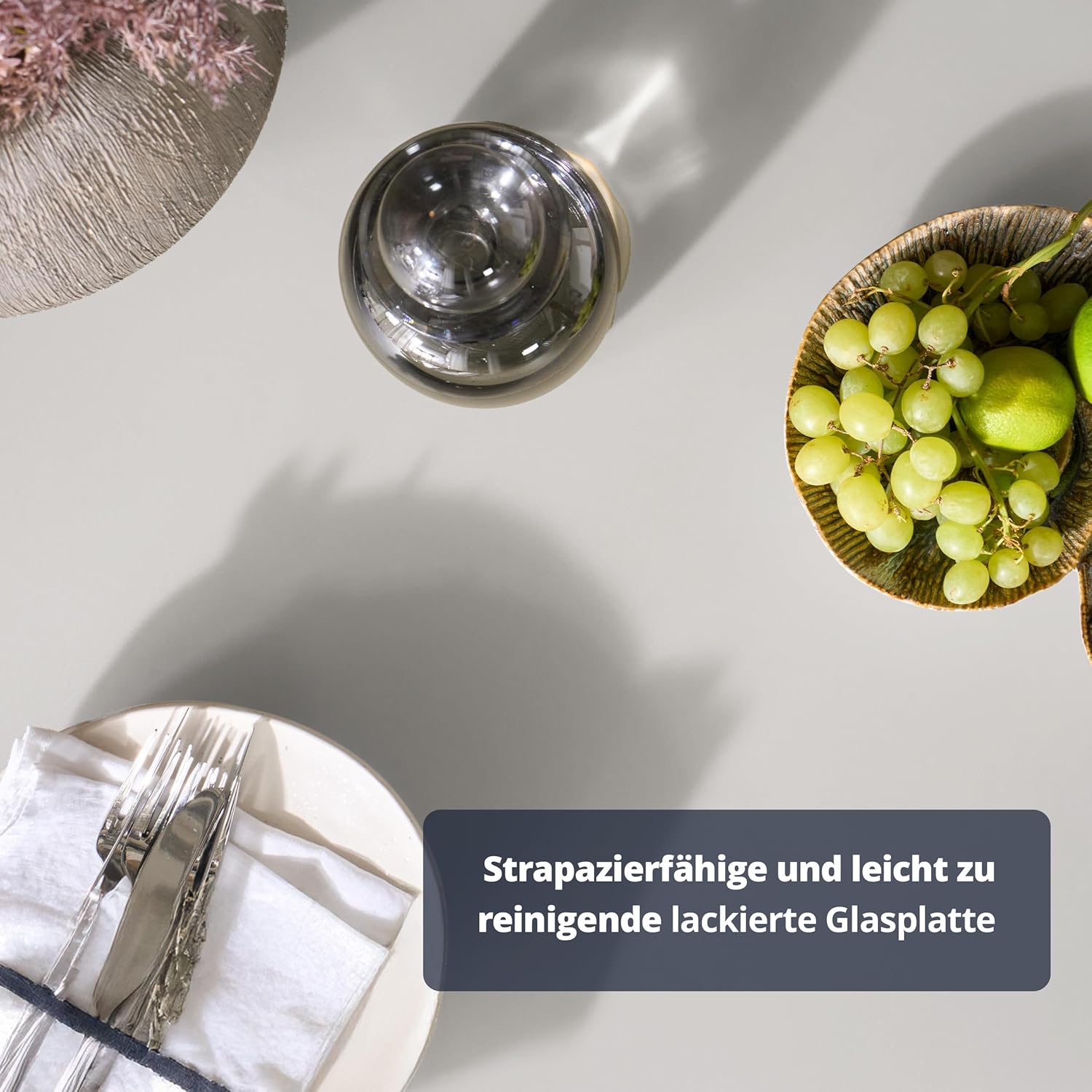 KHG Esstisch Oval 200x100 cm, Weiß mit Glasplatte, Platz für 8 Personen, bis 100 kg belastbar - Minimalistisches Design, konisches Tischgestell, modern & pflegeleicht