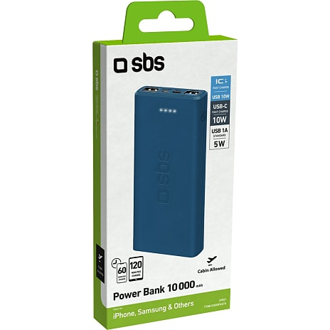 SBS powerbank 10.000 mAh - blå