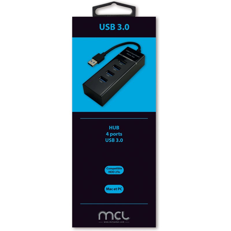 MCL USB3-M104B/N hub & concentrateur USB 3.2 Gen 1 (3.1 Gen 1) Type-A 5000 Mbit/s Noir