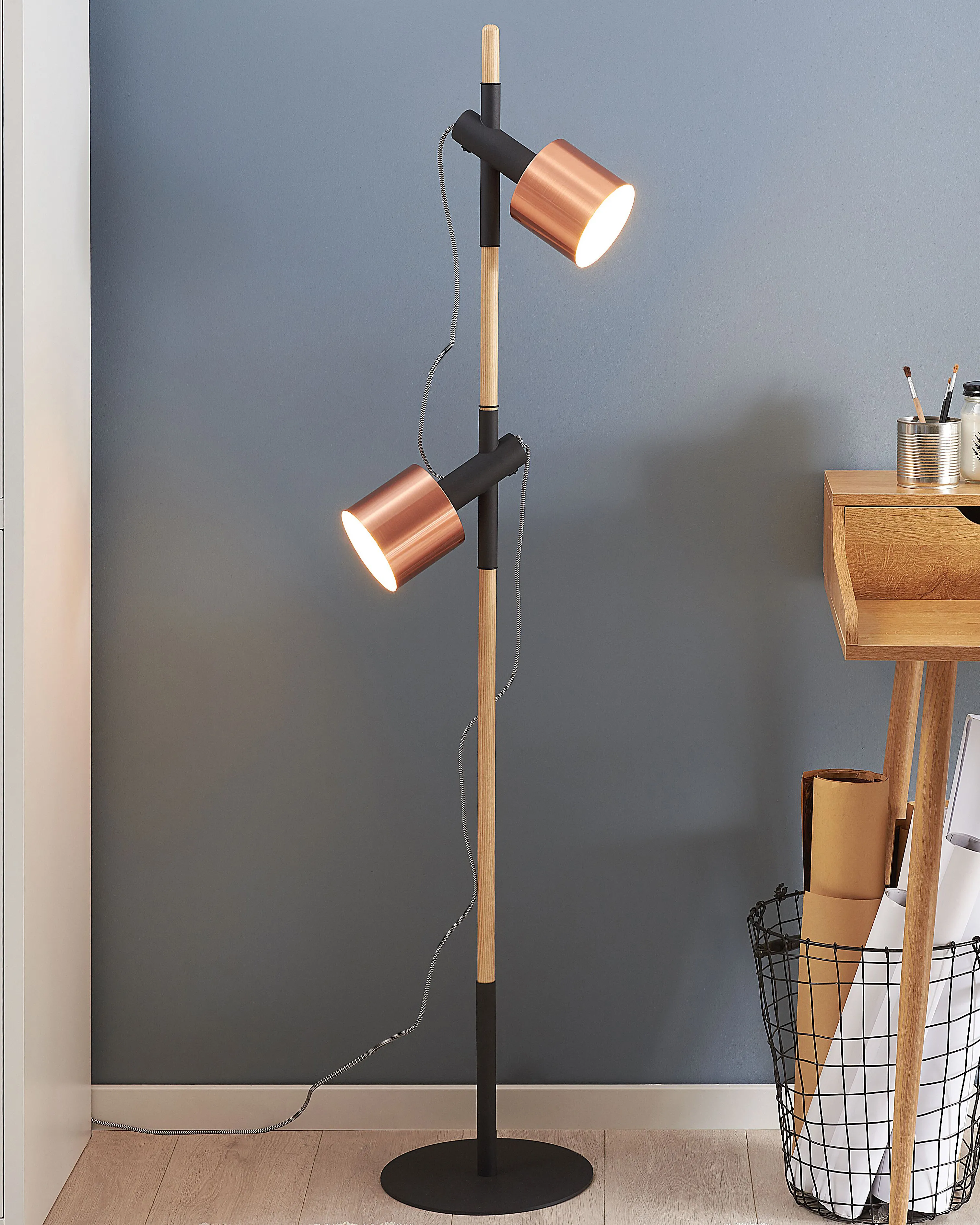 Staande lamp OWENS verstelbaar Eikenhout Zwart