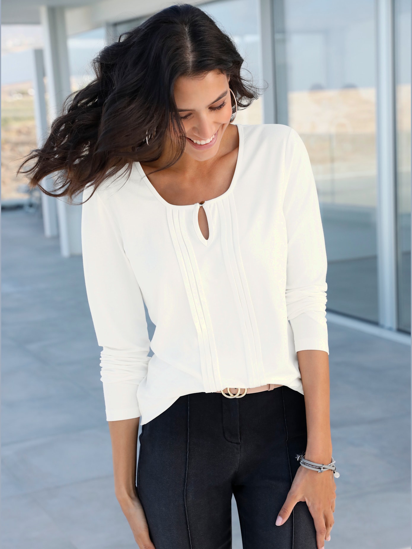 T-shirt femme à manches 3/4 fermeture boutonnée