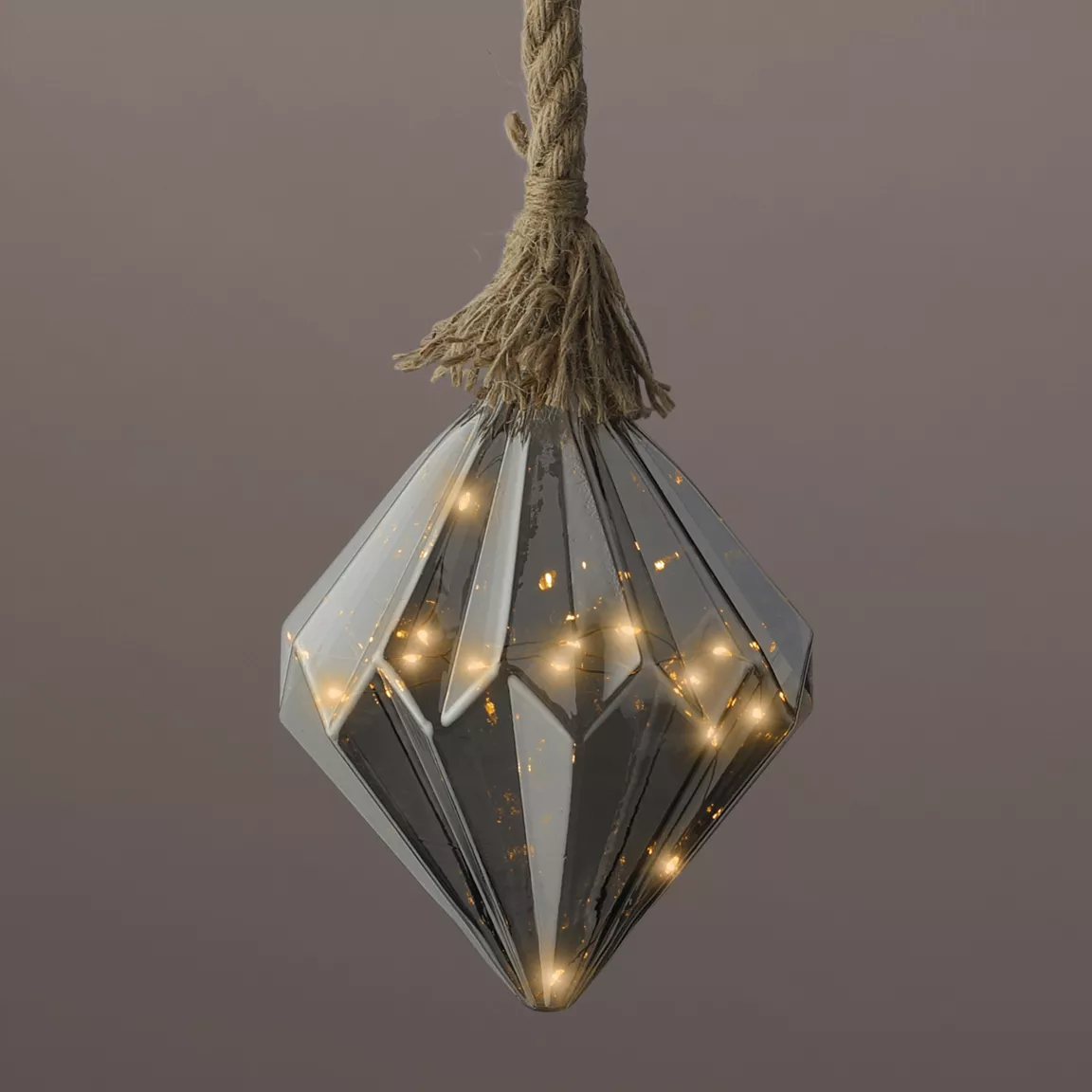 Suspension lumineuse en verre à piles 15 LED (H20 cm) Diamant Gris/blanc chaud