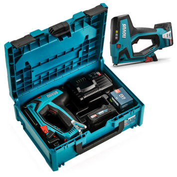 Novus 18V tacker J-551 systembox incl. 2.0Ah accu   oplader en draadnieten
